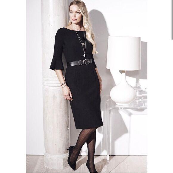 White House Black Market Black 3/4 Sleeve Body
Perfecting Ruffle Sheath Dress 10 - Picture 1 of 7